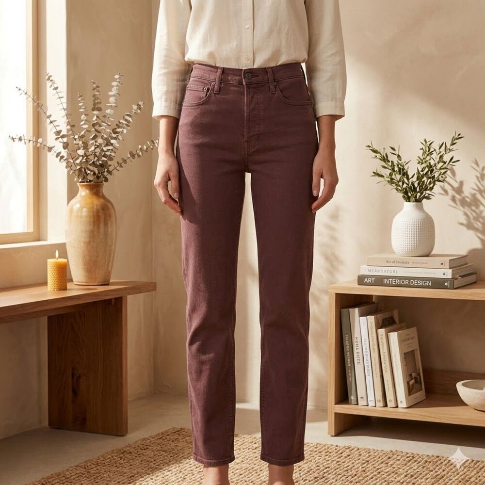 Rag & Bone Maya Jeans Womens 29 Burgundy High Rise Slim Ankle Organic Cotton